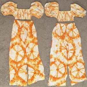 S/W/F Orange gold white tie die 2-piece pant set size Small